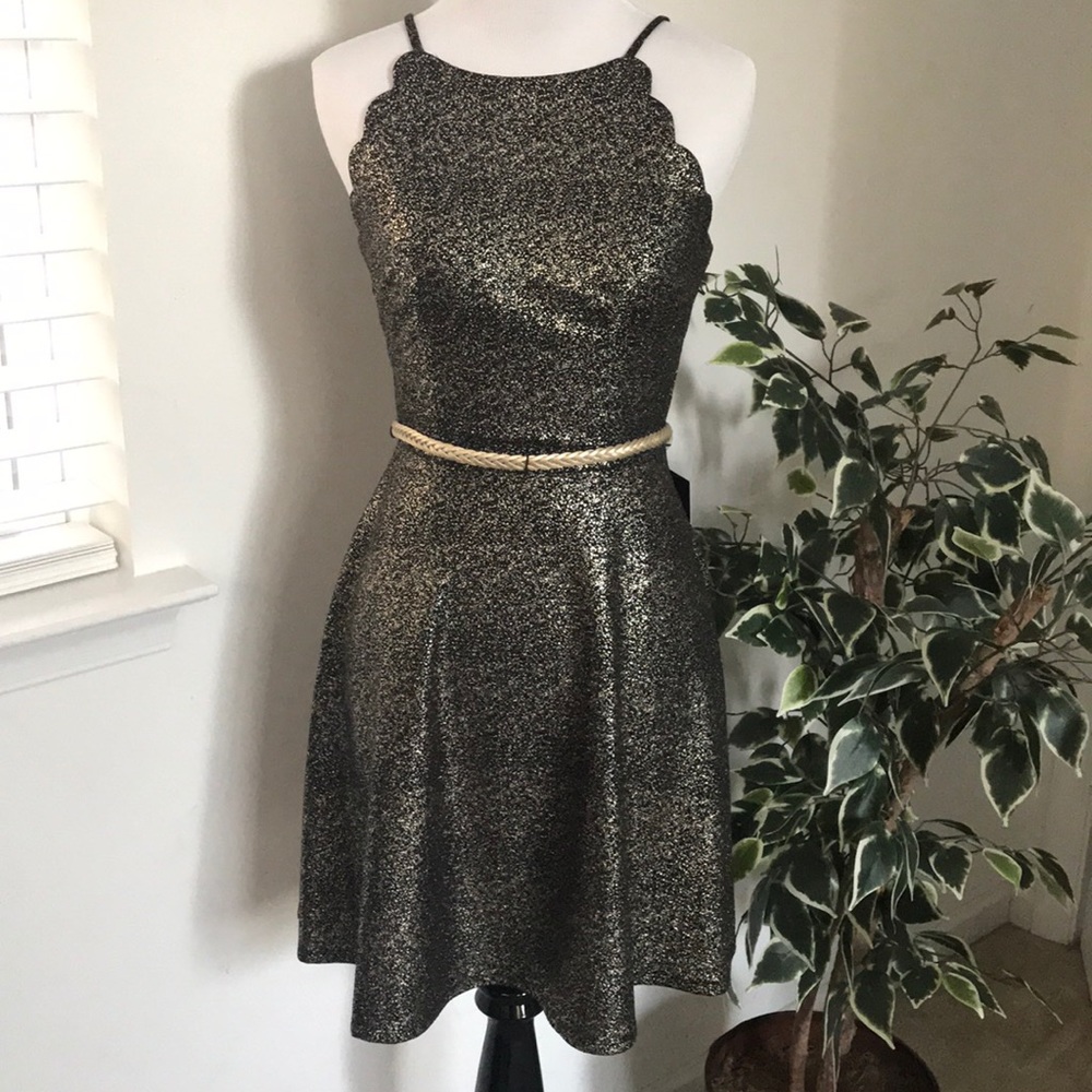 Black/gold skater dress